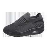 Size Women's Shoes 2023 Spring And Summer Flying Woven Elastic Mesh Sock Shoes Air Cushion Thick Slope Heel Casual Women's