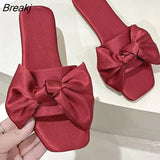 New Summer Sexy Satin Cloth Bow Wedding Bridesmaid Flat Comfortable Fashion Opened Toe Slippers Female Wedding