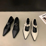 Spring Mary Jane Shoes Pumps Women Low Heels Elegant Leather Pointed Toe Footwear Party Office Lady