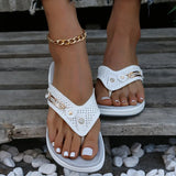 Breakj Toe Slippers Female 2023 Summer New Diamond Metal Buckle Light Leisure Hollow Slope With Large Size