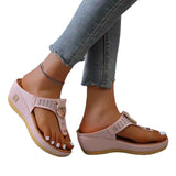 Breakj Summer Women's Thick Bottom Slippers Large-Size Clip Toe Slope And Thick Bottom Slippers Round Head Wearing