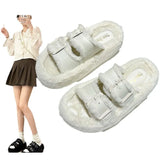 Slippers Female Autumn Winter Soft Bottom Comfortable Indoor Floor Slippers Leather Flat Slippers Outside The
