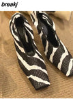 Square Toe Thin High Heel Shoes Women Shallow Elastic Pumps Autumn Shoe For Party Dress Zebra Chaussure Zapatillas