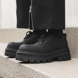 Breakj Platform Derby Shoes Male Advanced Black Leather Shoes British Commuter Business Shoes