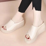 New Open Toe Sexy Solid Thick Sole Slope Heel Slippers for Women Outwear Comfortable Platform Women's Single