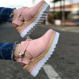 Sandals Vintage Wedge Shoes Woman Buckle Strap Straw Thick Bottom Flats Platform Sandals Flock Female Shoes Summer