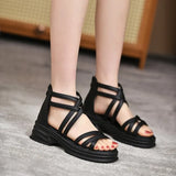 Breakj Spring And Summer New Thick-Soled Roman Sandals Women Zipper Coarse Heel Toe Fashion Casual