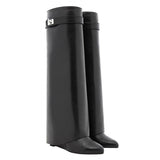 Design Shark Lock Women Boots Sexy Thigh High Boots for Woman Motorcycle Botas Mujer Genuine Leather Platform