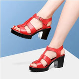 Breakj T-T-Slace Sandals Waterproof Table Thick Soles 41-43 Yards Cheongsam Runway Shoes Large-Size Coarse Heel Waterproof Table Women's