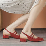 Breakj Jane Shoes Women's French Retro Small Red Shoes In The Summer Of 2025 New Double Buckle Shallow Mouth Coarse Single