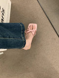 Breakj High-End Silk And Satin Bow Coarse And Cool Slippers Women Wear 2025 New Summer Dew High-Heeled