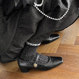 Maillard Square Head Mary Jane Shoes 2024 Early Spring New Thick Heel One-Word Buckle Single Boot Vintage Women's