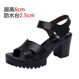 Breakj Leather High Heel Waterproof Sandals Women Fashion Crocodile Pattern Walking Shoes Summer Coarse Heel Magic Sticky H Women's