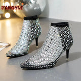 New Crystal Transparent High Heels Women's Sexy Pointed Mesh Large Shoes Style Versatile European and American