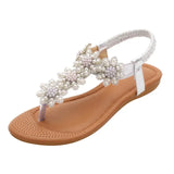 women Ladies Summer Bohemia Beach Sandals Crystal Casual Elastic Band Flat Shoes Open Toe Shoes woman Flip