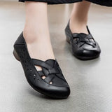 Soft Leather Mother Shoes Hollow Out Women's Casual Single Shoes Beef Tendon Soft Sole Comfortable Old Man Sandals Wenzhou Women's