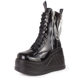 Big Size 43 Black Zipper Lace Up Chain Wedges Platform women's Motorcycle Boots Thick Bottom Fashion Gothic Punk