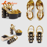 Women's Sandals Fashion 2023 Metal Luxury Elegant Platform Sandals Ankle Buckle Super Chunky High Heels Rivet Party