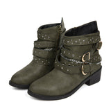 Breakj Leather Boots Autumn Winter Rough And Large Belt Short-Sleest Unispet