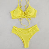 2025 New Multi-Color Solid Color Tie Hanging Neck Bow Body Swimsuit Female