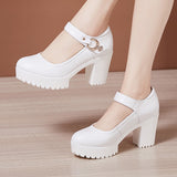 Cheongsam Catwalk High Heels Waterproof Platform Large Round Head Thick Heel Black Professional Single Shoes Working