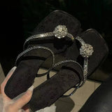 Breakj Temperament Cool Drag Woman 2025 New Set Of Toes Height Crystal And Fairy Sandals Square Dress Fashion