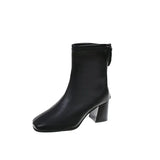 2023 New Thick Heel High Heel Single Boots Women's British Wind Square Head Rear Zipper Black Simple 44 Plus Size Ankle