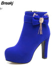 Large Size 32-43 Platform Bow Women Shoes Woman Fashion High Heels Winter Ankle Boots female Footwear Black Blue
