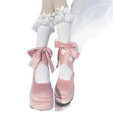 Breakj Thick-Soled New Chinese Single-Shoe Women Waterproof Table Small Velvet High Heels Cross With Round Head Mary Treasure