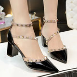 Woman High Heels Shoes Ladies Sexy Pointed Toe Pumps Buckle Rivets Nude Heels Dress Wedding Shoes