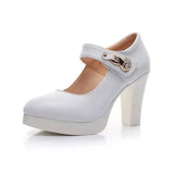 Wedding Dress Shoes With Thick Heels Model Cheongsam Show Waterproof Platform Thick Soles Single Shoes Catwalk One-Word Buckle Small Size High Heels