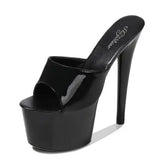 Size Female Slippers Outside PU Patent Leather Platform Super High Heels 17cm Thin Heel Solid Women's Shoes 2023 New