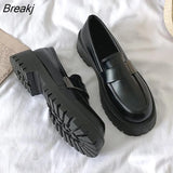 Solid Black PU Leather Loafers Zapatos De Mujer Dropshipping 2023 Casual Women Slip on Flats Round Toe Platform