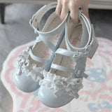 Breakj Spring New Round Head Thick-Bottomed Mary Jane Leather Shoes Lolita Bow Princess Style Design Single