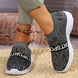Women's Lightweight Casual Walking Shoes Fashion Striped Knitted Platform Sneakers Women Slip-On Breathable Mesh Flats Plus