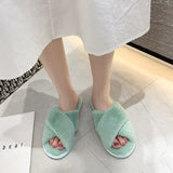Slippers Female 2023 Autumn And Winter New Women Flat Toe Home Cross Plush