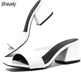 Women Pumps Slippers Ladies Square Toe Female Slides Summer Shoes Sandals High Heels Indoor Zapato Mujer