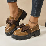 Breakj Bow Lefor Shoes Women 2025 Korean Version Of Thick Soles With Lazy British Style Retro Leather