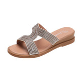 Breakj Women 2025 Spring And Summer New Fashion Water Drill Slope And Cool Slippers Thick Bottom Roman