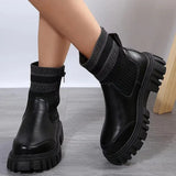 Patchwork Platform Boots Women Autumn Winter 2023 Chunky Elastic Knitted Ankle Boots Shoes Woman Non Slip Botas