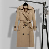 New Autumn Winter Elegant Women Double Breasted Solid Trench Coat Vintage Turn-down Collar Warm Trench with