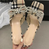 Summer Transparent Strange Low Heels Slippers Outdoors Fashion Crystal Bowknot Women Slides Shoes Party Dress Sandals