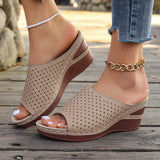 Breakj New Women's Slope And Thick Bottom Slippers Large-Size Pure Color Fish Mouth Slope And High-Inctase Leisure