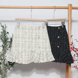 2023 New Autumn And Winter Lattice Coarse Flowers Half-Body Skirt High Waist A-Word Bag Hip Irregular Fishtail Skirt