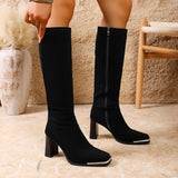 Breakj Square Head High And Female 2025 Autumn And Winter New High Cylinder Elastic Skinny Boots Thick And Small Knight