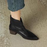Breakj New Pointed Brown Vintage Martens Women's British Style V Mouth Ankle Boots Women's Thick Heel Short