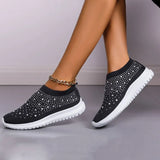 Crystal Breathable Mesh Sneakers Shoes for Women Comfortable Soft Bottom Flats Plus Size 43 Non Slip Casual Shoes