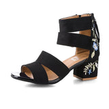 Summer New Retro Embroidered Sandals Women's Feeling Thick Heel Women's Shoes Tassel Embroidered