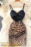 V-neck Spaghetti Strap Night Out Club Mini Dress Open Back Sleeveless Twist Front High Waist Leopard Print Party Dress