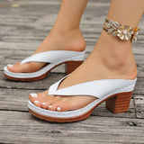 Breakj And Cool Slippers Women 2025 Summer New Large-Size Clip Feet Thick High Heel Fashion Cold